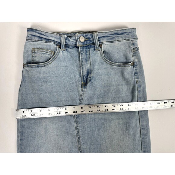 OAT New York Denim Midi Skirt 2 / 26 Blue Light Wash Front Slit Stretch - Picture 11 of 14
